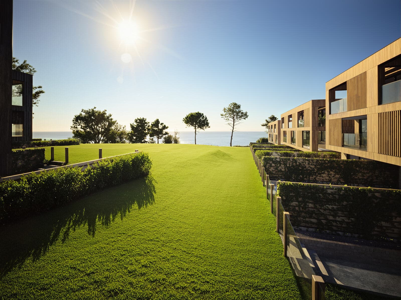 Private gardens and lawns at sunset