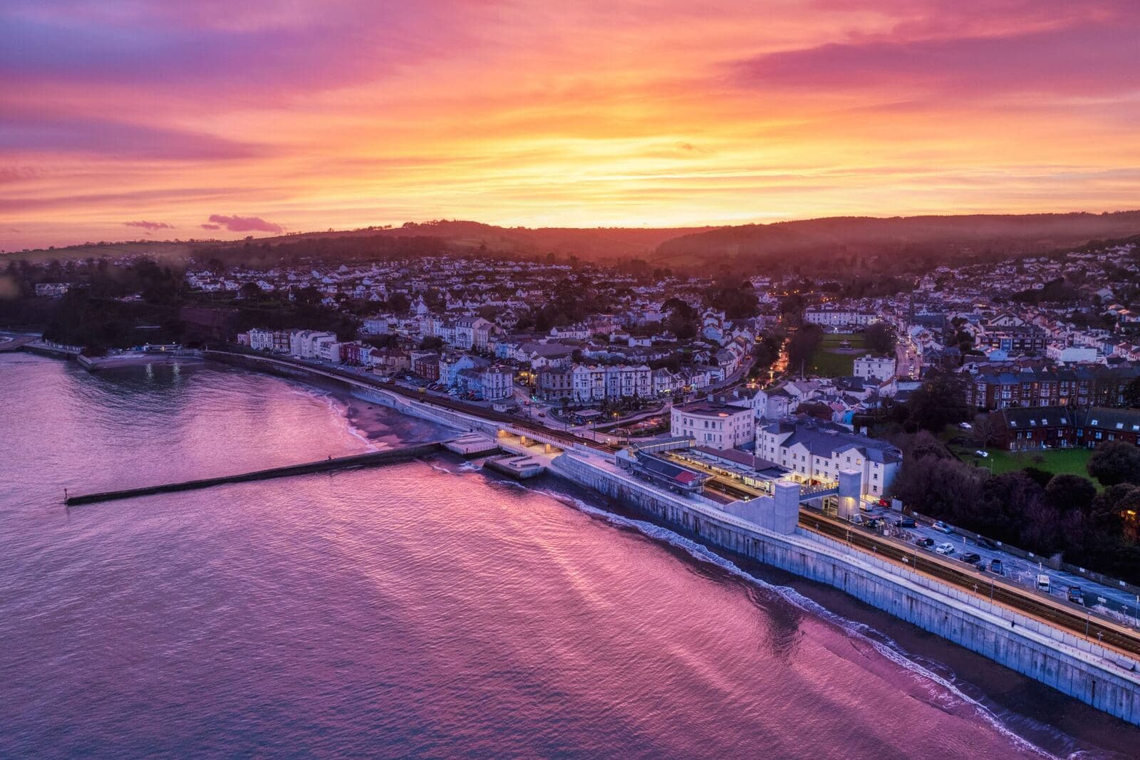 Dawlish seafront at sunset