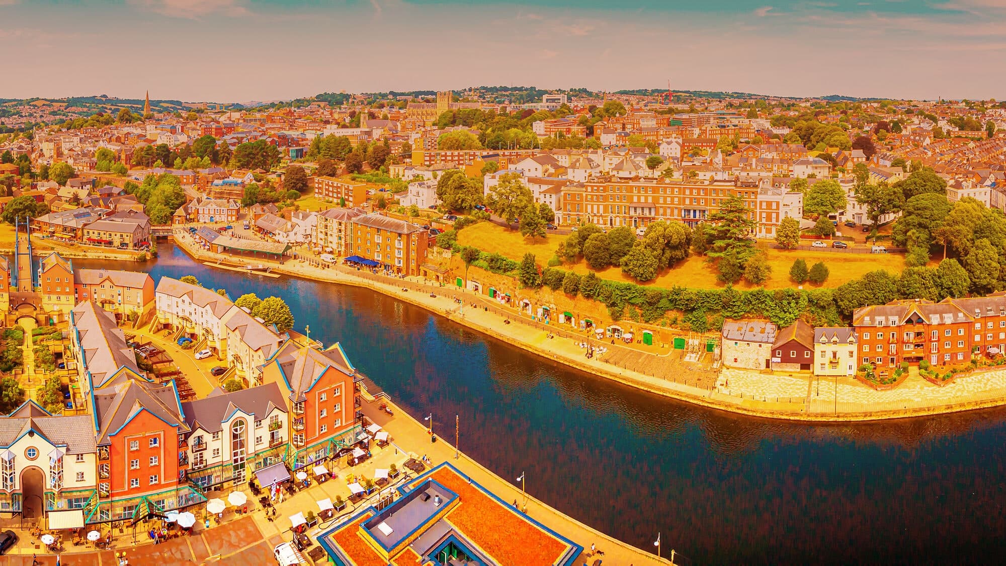 Exeter Quay and the city from the air